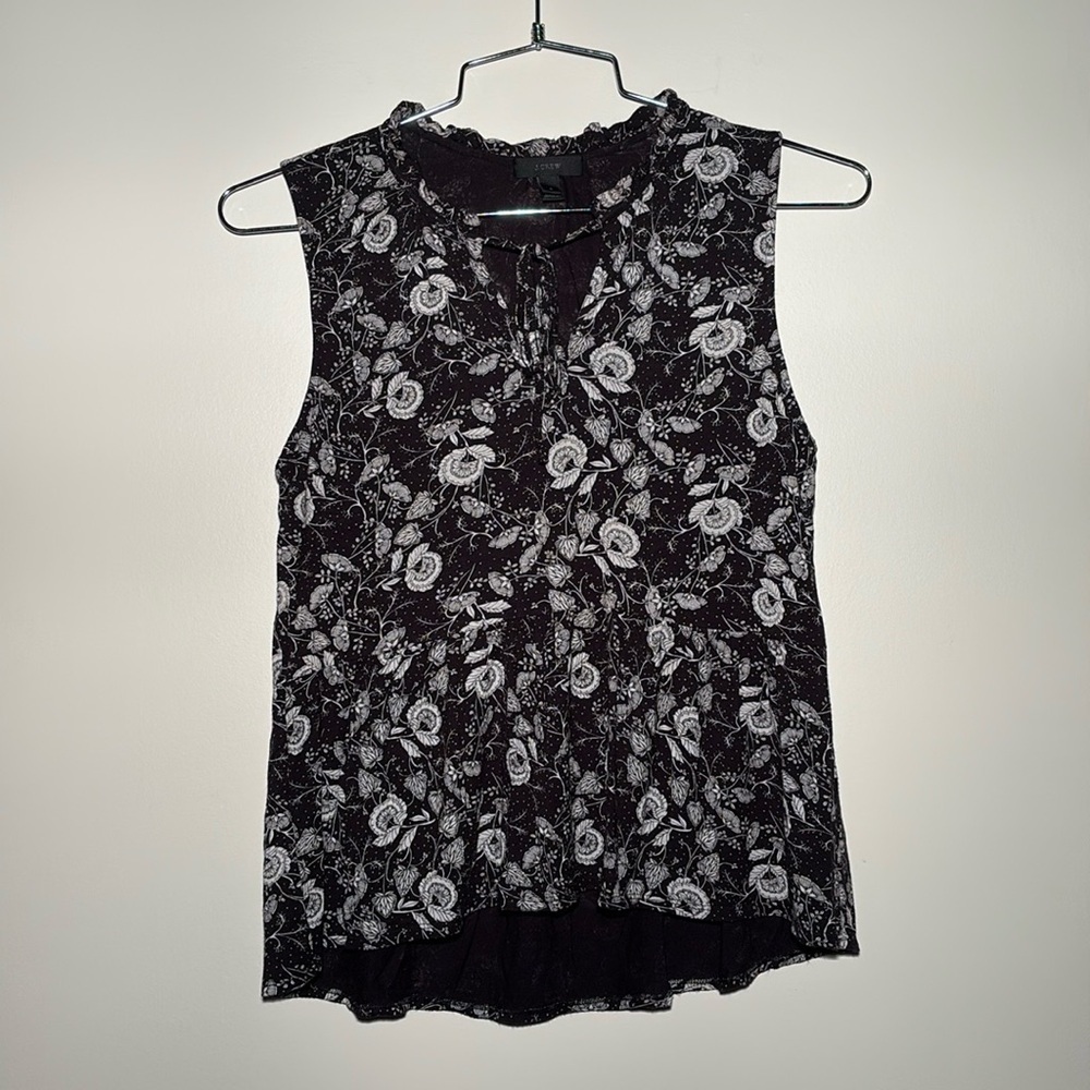 J. Crew Black & White Floral Peplum Tank Top